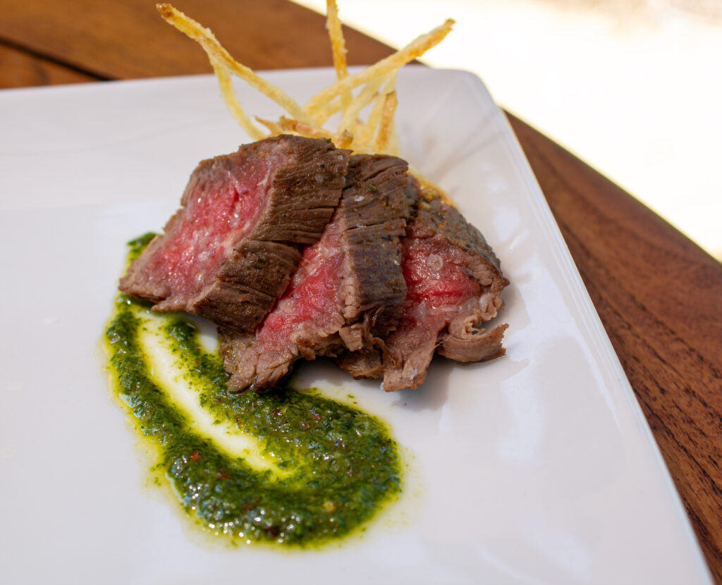 Grilled Steak with Celery Root Purée and Chimichurri Sauce